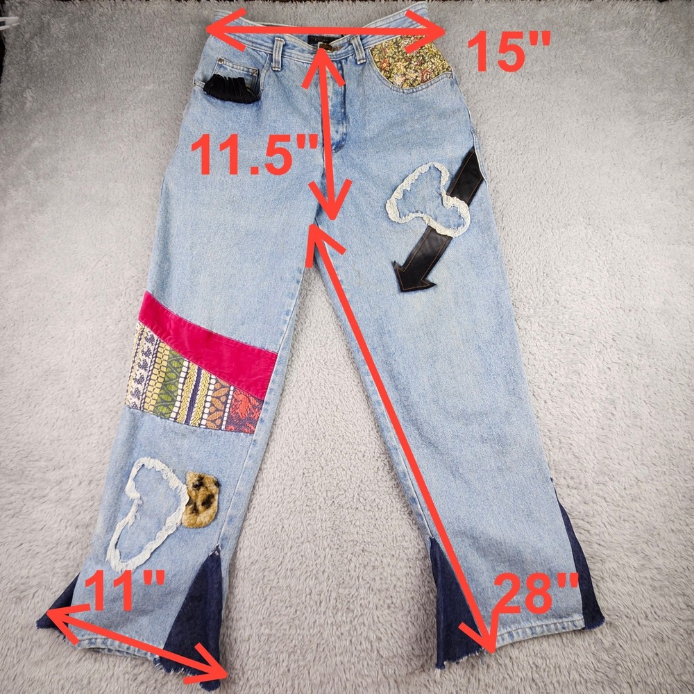 Vtg 80s Triangle Aquarius Rising Jeans Mixed Media Patchwork Flare Retro 30x28 - Picture 3 of 16